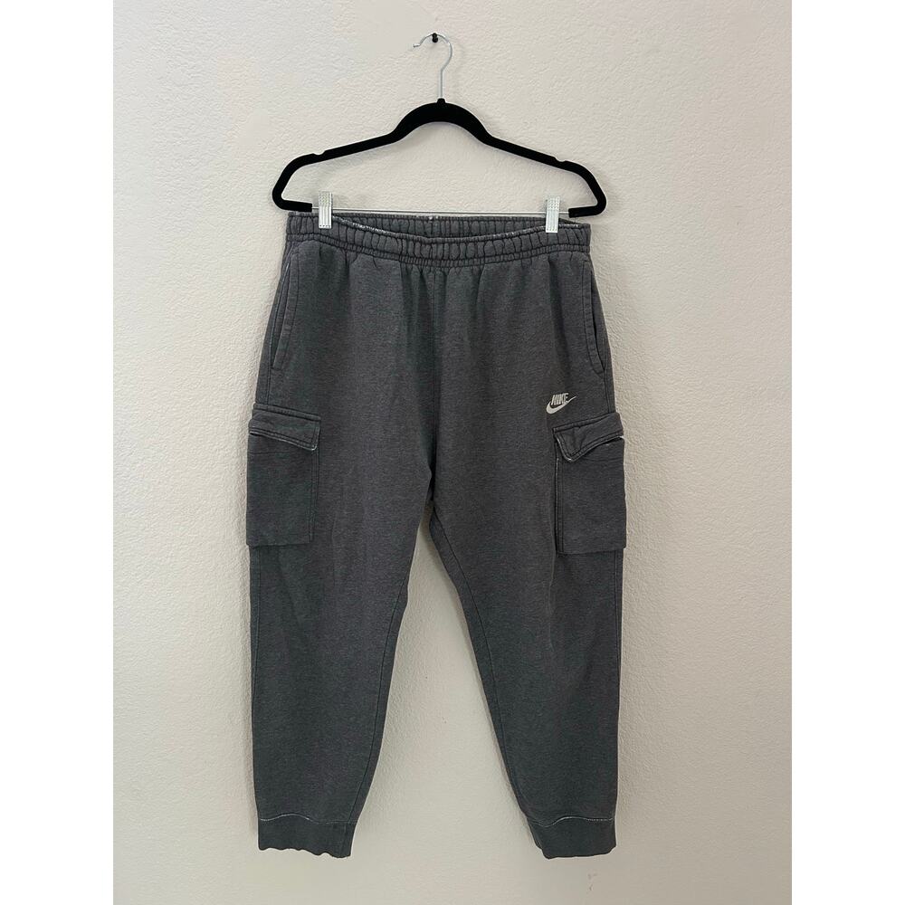 Nike Mens Club Fleece Classic Cargo Reworked Distressed Gray Joggers Size Large